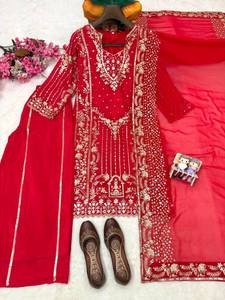 Traje Sharara de Seda Bordado Borgoña Shivam Hub, Top Indio Pakistaní con Dupatta Pesada con Cuentas, Ideal para Bodas y Festivales, de Secado Rápido - Product Image 4