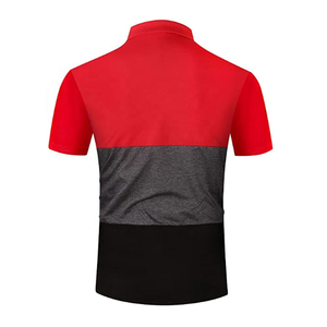 Polo à manches courtes pour homme, couleurs contrastées rouge, gris et noir, logo brodé, style décontracté, tissu Oxford respirant, coupe classique - Product Image 4