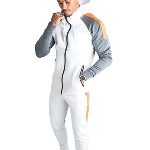 Conjunto Deportivo con Capucha para Hombre en Blanco, Gris y Naranja con Bloques de Color, Sudadera con Cremallera Completa y Bolsillos Laterales - Product Image 4