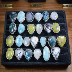 25 Pieces Natural Gemstone 925 Silver Rings Wholesale Jewelry Set Handmade Statement Rings Ready To Ship - Product Image 2