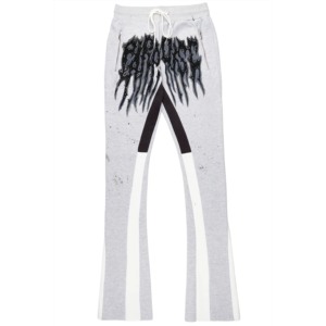 Pantalon de survêtement gris pour homme avec motif noir peint, taille élastique, décontracté, léger, tricoté, pour l'été - Product Image 2