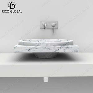 Lavabo Redondo de Mármol Blanco para Baño con Vetas Negras y Acabado Pulido - Product Image 5