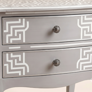 Mesita de Noche Gris de Estilo Antiguo Moderno con Incrustaciones de Hueso Hecha a Mano, Mueble Multifuncional para Dormitorio/Apartamento, India - Product Image 5