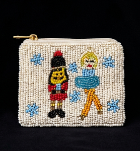 Monedero pequeño con cuentas y personajes de Cascanueces y bailarina, cierre de cremallera hecho a mano, estilo vintage, unisex - Product Image 4