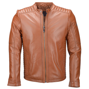 Chaqueta de Cuero Auténtico para Hombre, Forro de Sherpa Transpirable, Estilo Café Racer, con Cierre, Color Marrón - Product Image 5