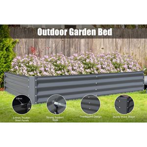Grande jardinière en métal gris galvanisé de 8x4x1 pieds, lit de jardin surélevé, jardinière d'extérieur, boîtes de jardinage pour légumes et fruits - Product Image 3