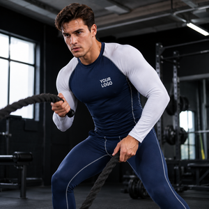 Navy <b>Raglan</b> Flex Men's Long Sleeve Compression <b>Top</b> 230 GSM Polyester Spandex Quick Dry Breathable Full Sleeve - Product Image 5