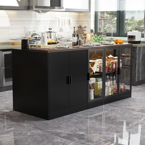 Islas de Cocina de Madera de Pino Vietnamita con Detalles Metálicos en Colores Natural/Blanco/Negro, con Almacenamiento, Móviles y de Apariencia Moderna - Product Image 2