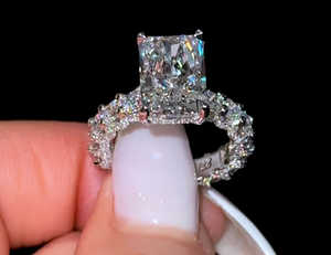 Luxury Radiant Cut Moissanite Engagement <b>Ring</b> 14K 18K Gold Hidden Halo Diamond Band Bridal Wedding <b>Ring</b> - Product Image 5