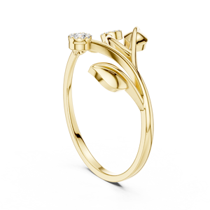 Anillo de oro macizo de 14k para mujer con diseño minimalista de hoja con múltiples ramas y diamantes de corte redondo, ideal para regalo, compromiso, aniversario o boda. - Product Image 4