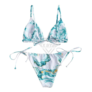 Women's Two Piece Bikini Set Digital Print Tie Side Bottoms Triangle Top <b>Stretch</b> Swimwear Beachwear Bikini Sets Customized - Product Image 5