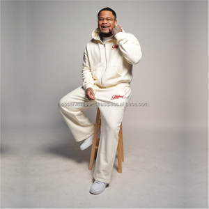 Custom Acid Wash Zipper Track Suit Set Men Puff Print Blank Flare <b>Tracksuit</b> Hoodie Sweatpants Terry Fabric Hoodie Set - Product Image 5
