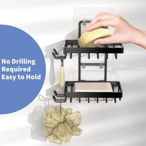 Portasapone da Parete in Acciaio Inox 304 con 4 Ganci e Porta Rasoio, Senza Foratura, Doppia Capacità, Accessorio per Doccia - Product Image 3