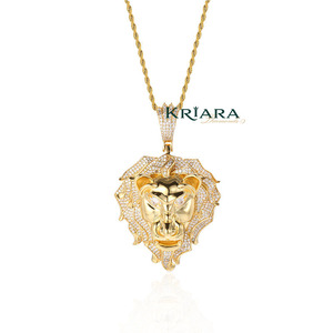 Colgante Cabeza de León de Plata 925 con Baño de Rodio y Oro de 18k, con Piedras de Moissanita, Amuleto Temático Hiphop para Hombre, Regalo para Uso Diario - Product Image 4