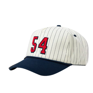 White Pinstripe <b>Baseball</b> <b>Cap</b> Red Number 54 Embroidery <b>Navy</b> Brim 5-Panel Fitted Hat Unisex Casual Spring Summer Breathable - Product Image 4
