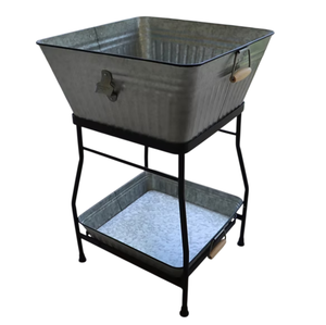 Seau à glace en métal galvanisé avec support et poignées, refroidisseur à champagne, bac à boissons pour bar et fêtes en plein air - Product Image 4