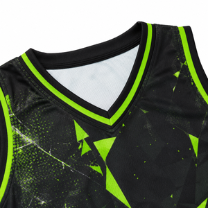 Ensemble de maillot de basket-ball unisexe noir et vert géométrique sublimé, col en V, sans manches, respirant, uniforme sportif printemps-automne - Product Image 3