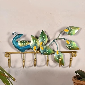 Vintage Metal Peacock <b>Wall</b> <b>Hooks</b> with Leaf Design 5 <b>Hooks</b> <b>for</b> <b>Keys</b> and Decorative Use - Product Image 4