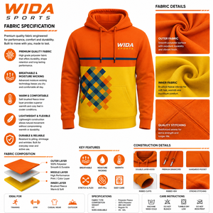 Custom 280–320 GSM <b>Orange</b> Yellow Geometric Sublimation Printed Polyester <b>Fleece</b> Pullover Sports Hoodie - Product Image 6