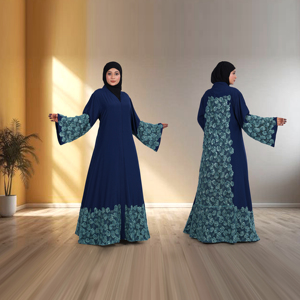 Abaya Nida Bordada con Frente Abierto, Talla Grande, Antiarrugas, Transpirable, Elegante, Modesta, Islámica, Larga hasta el Suelo, para Mujer, para Fiestas, Eid, Ramadán - Product Image 3