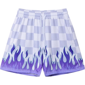Shorts pour hommes en mesh imprimé flamme, taille élastique, séchage rapide, pour le sport, la course, la gym, les entraînements, le streetwear décontracté - Product Image 4