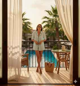 Chemisier d'été à manches courtes en coton bleu clair pour femmes taille haute devant nœud rayé Texture tenue décontractée avec col à revers - Product Image 3