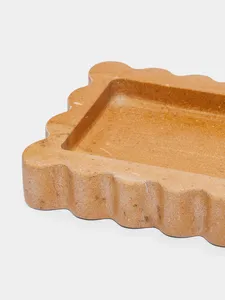 Plateau carré festonné en marbre doré Indus, plateau de service décoratif en pierre naturelle, décoration de luxe pour la maison - Product Image 4