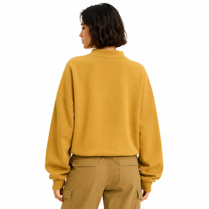 Golden Yellow Women's Cotton Fleece Cropped Sweatshirt Mock Neck Utility Pocket Oversized Streetwear Hoodies Custom Logo - Product Image 2