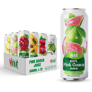Precio de fábrica de alta calidad Pure 100% Pink guayaba jugo VINUT 490ml lata Fabricante Etiqueta privada OEM ODM Precio al por mayor ISO - Product Image 1