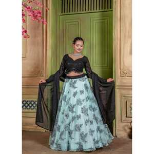 DISEÑADOR ORGANZA SECUENCIA DE BORDADO DE SECUENCIA DE TRABAJO PAREJA WEAR COMBO SKY CON NEGRO - Product Image 4