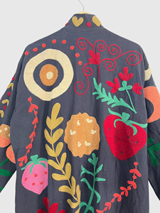 Floral Pattern Long Coat Plus Size Women'<b>s</b> Velvet Jacket Mandarin Collar Full Sleeve Hand Embroidered Winter Wear - Product Image 6