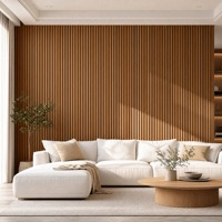 Panneau mural intérieur WPC à lattes, grain de bois de teck, profil Great Wall, panneaux muraux décoratifs pour mur d'accentuation de salon