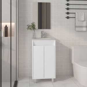 Mobile da Bagno Brady con Specchio a Una Porta e Due Ripiani, Bianco - Product Image 1