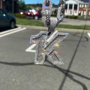 Custom 1K Moissanite Luxury <b>Initial</b> Letter Pendant 925 Sterling Silver Rhodium Plated Iced Out Hip Hop Fit Cuban Link <b>Chain</b> - Product Image 5