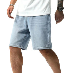 Shorts en jean baggy pour hommes, coupe ample, style vintage, jambes larges, streetwear oversize, hip hop, décontracté, en denim. - Product Image 1