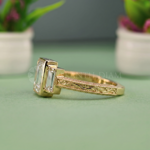 New Design Emerald Cut Fine <b>Diamond</b> Jewelry Lab Created <b>Diamond</b> <b>Ring</b> in Yellow Gold for Women's from India Supplier - Product Image 2