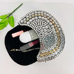 Antique Style Gold <b>Silver</b> Polka Dot Clutch Modern Polished Sculpture Shoulder Purse with Elegant Metal Frame for Bridal Use - Product Image 2