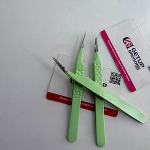 Nouvel ensemble de pinces à cils antistatiques GETUP BROSONS IMPEX en acier inoxydable, pointe lisse de 10 mm, manche confortable vert - Product Image 6