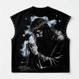 Custom Oversized <b>Black</b> Tank Top 100% Cotton Soft Fabric Sleeveless Fashion Fit Quick Dry Breathable Crew Neck T-Shirt <b>Men</b> - Product Image 1