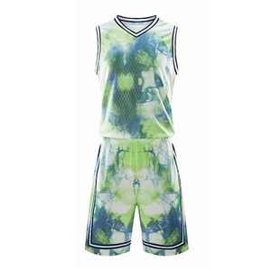 Ensemble de maillot de basket tie-dye pour homme, col en V, sans manches, en maille polyester respirante, uniforme de sport, tenue d'été - Product Image 1