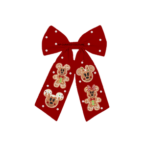 Lazo Rojo Navideño para el Cabello con Diseño Bordado de Feliz Navidad y Reno, Lazo Personalizado con Cuentas para Temática Navideña - Product Image 2