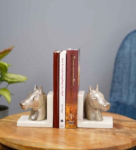 New design cast Aluminium horse bookends white marble base shiny nickel coated customized sizes colors available vintage style - Product Image 3