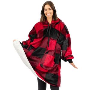 Customizable <b>Poncho</b> Hoodie Sweatshirt for Women Double Sided Flannel Sherpa Fleece Soft Wearable <b>Blanket</b> for Winter Adults - Product Image 4