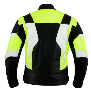 <b>Men's</b> Slim Fit Lightweight Faux Leather Motorbike <b>Jacket</b> with Stand Collar Zipper Closure Full Sleeves Neon Green <b>Letter</b> Print - Product Image 3