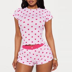 ชุดนอนผ้าถักลายหัวใจสไตล์ยุโรปอเมริกันแบบใหม่ ชุดสองชิ้น เสื้อสายเดี่ยว กางเกงขาสั้น สำหรับฤดูใบไม้ผลิ เหมาะสำหรับผู้หญิง - Product Image 6