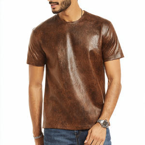 T-shirt pour homme de haute qualité à manches courtes, col rond, style motard en cuir et PU, écologique, anti-UV - Product Image 2