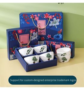4-piece Ceramic Bowl set in giftbox handpainted green leaf plant desig dishwasher oven <b>microwave</b> <b>sterilizer</b> Safe durable BpaFree - Product Image 6