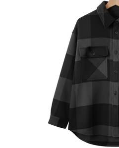 Chemise-veste en flanelle à carreaux personnalisée pour homme, noire anthracite, à manches longues, boutonnée, décontractée, pour l'hiver, vente en gros - Product Image 3