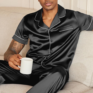 Ensemble de pyjama en satin de soie à manches courtes avec boutons et poches, vêtements de nuit classiques, tenue de nuit pour homme, à vendre - Product Image 6