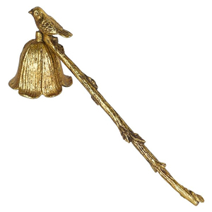 Éteignoir à bougie doré à motif floral avec long manche, éteignoir à bougie vintage élégant avec oiseau, éteignoir à flamme décoratif en métal - Product Image 1